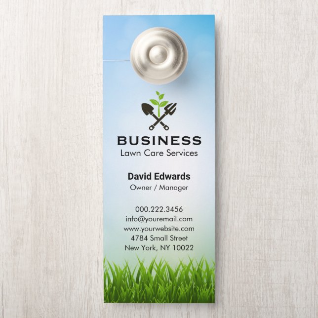 Green Modern Landscaping Lawn Care Door Hanger (On Knob)