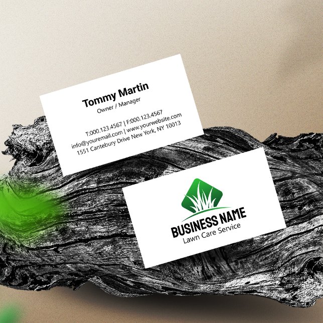 Green Modern Lawn Care Landscaping Business Card (Creator Uploaded)
