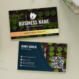 Green Modern Lawn Care QR Code Business Card