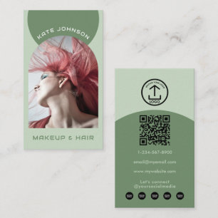 Green Modern Makeup Hair Arch Photo QR Code Logo Business Card