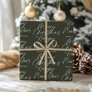 Green Modern Merry Christmas & Happy New Year Wrapping Paper