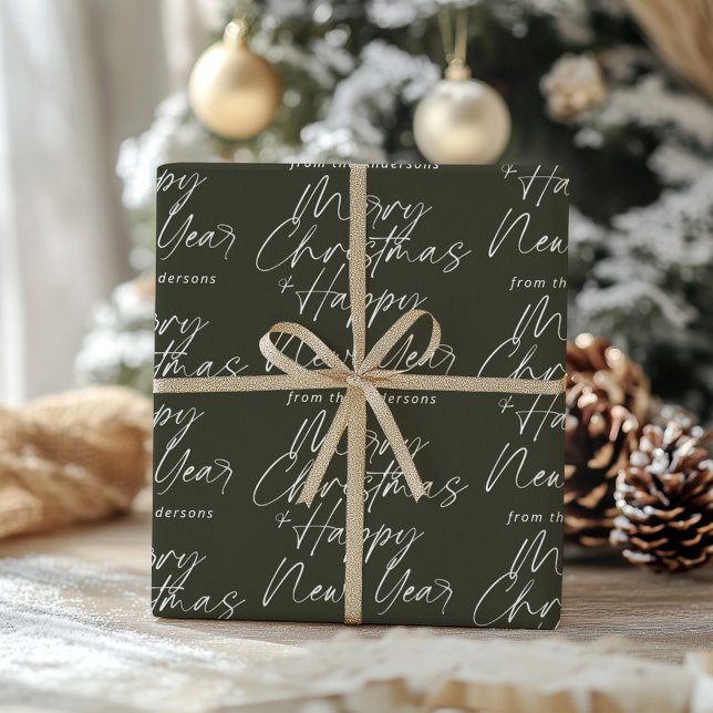 Green Modern Merry Christmas & Happy New Year Wrapping Paper (Creator Uploaded)
