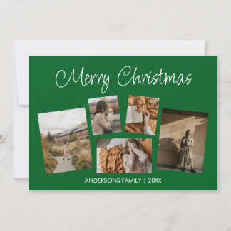 Green Modern Merry Christmas Photo Collage  Holiday Card