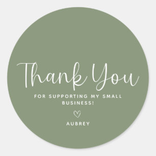 Green Modern Minimalist Small Business Thank You Classic Round Sticker