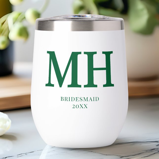 Green Modern Monogram Chic Bridal Party Bridesmaid (Green Modern Monogram Chic Bridal Party Bridesmaid Thermal Wine Tumbler)