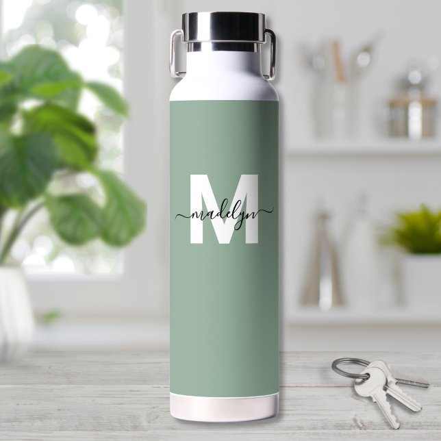 Green Modern Name Monogram Water Bottle (Green Modern Name Monogram Water Bottle)