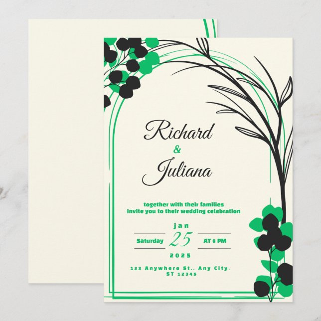 green modern nature floral watercolor invitation (Front/Back)
