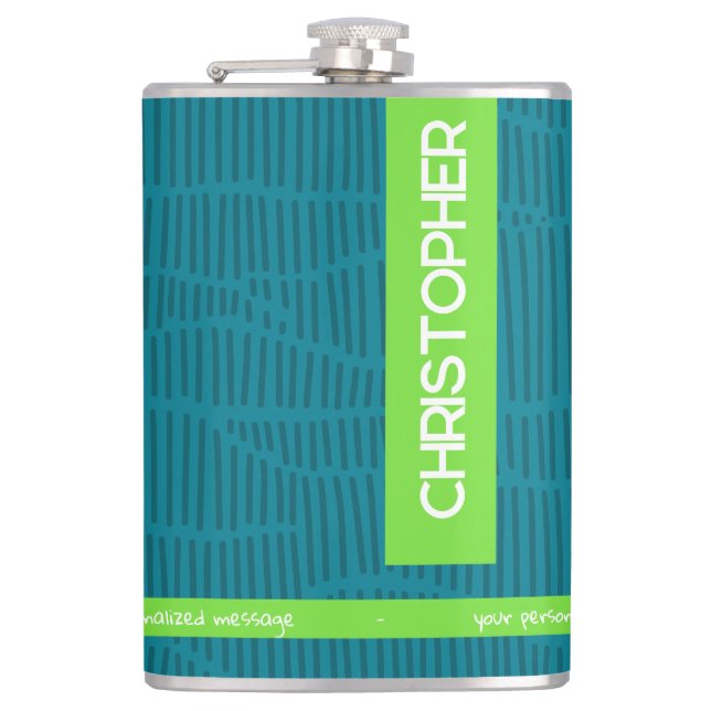 Green Modern Personalised Name Hip Flask (Front)