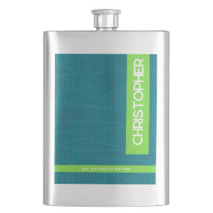 Green Modern Personalised Name Hip Flask