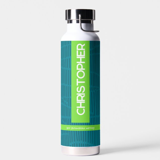 Green Modern Personalised Name Water Bottle (Left)