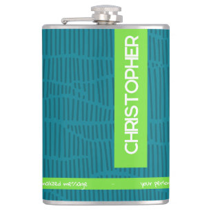 Green Modern Personalized Name Hip Flask