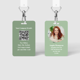Green Modern Photo QR Code Employee ID Badge