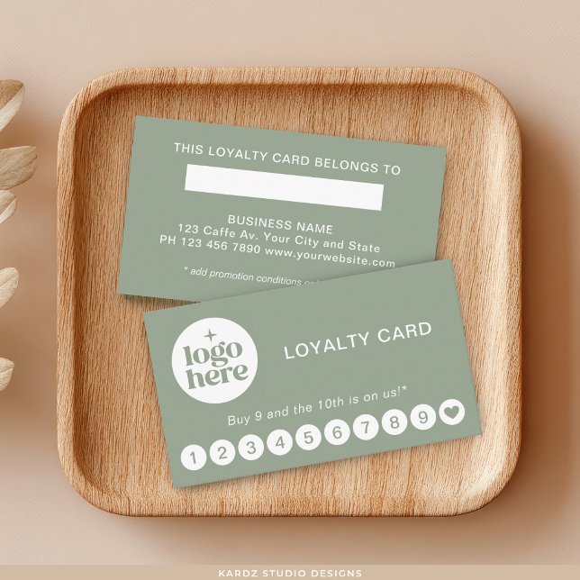 Green Modern Professional Logo Loyalty Card (Reward Punch Loyalty Card, customize promotion on back, choose paper and corner style.)