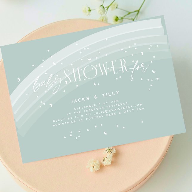 Green Modern Rainbow stars Neutral Baby Shower Invitation (Creator Uploaded)