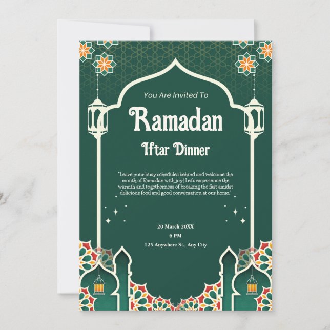 Green Modern Ramadan Iftar Party Invitation (Front)