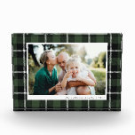 Green modern rustic tartan check family photo block<br><div class="desc">Green modern rustic tartan check family photo gift. Stylish modern elegant design.</div>