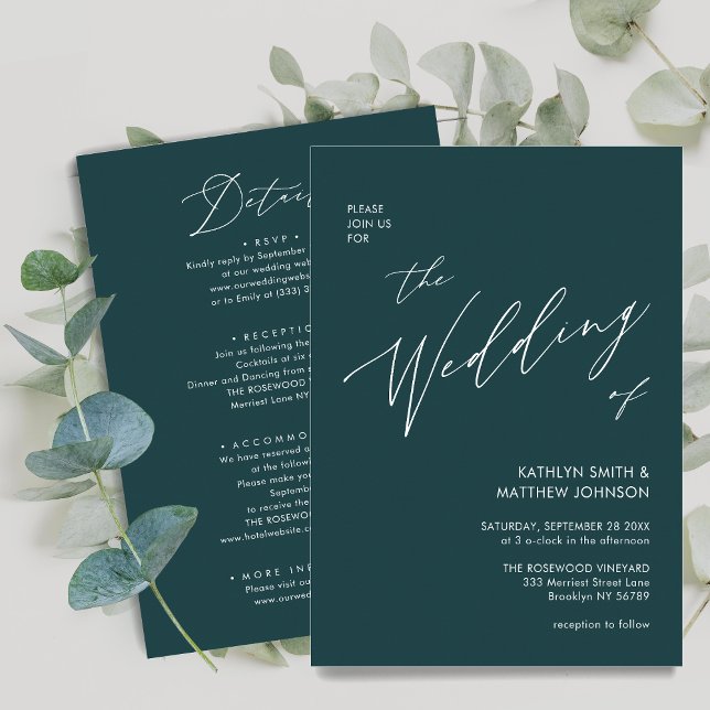 Green Modern Script All In One Minimalist Wedding Invitation (Creator Uploaded)