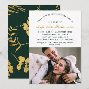 Green Modern Script Couples Shower Faux Gold Photo Invitation
