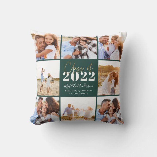 green modern script graduation photo class of 2022 cushion (Front)