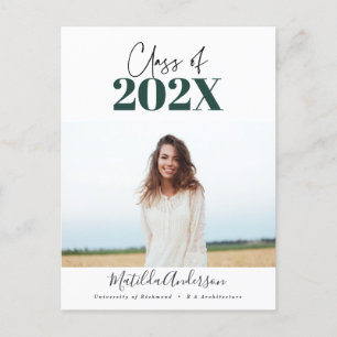 green modern script graduation photo class of 2022 postcard