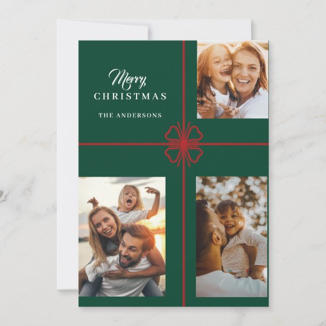 Green Modern Script Photo Christmas Holidays cards (Front)