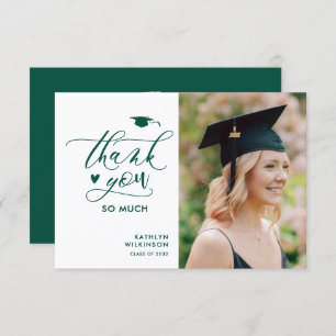 Green Modern Script Photo Minimalist Graduation Thank You Card