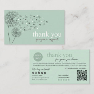 Green Modern Script QR Code, Thank You Candle Business Card