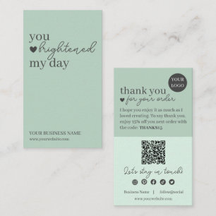 Green Modern Script QR Code, Thank You Candle Business Card