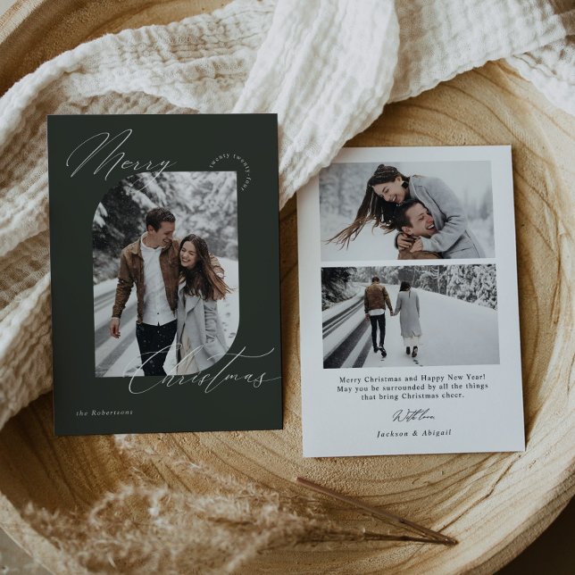 Green Modern Script Typography Photo Christmas Holiday Card (Creator Uploaded)