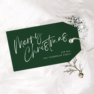 Green Modern Simple Script Merry Christmas  Gift Tags
