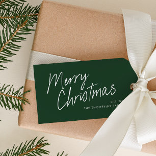 Green Modern Simple Script Merry Christmas  Gift Tags