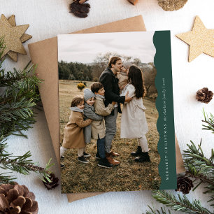 Green Modern Simple Wavy Two Photo Christmas  Holiday Card