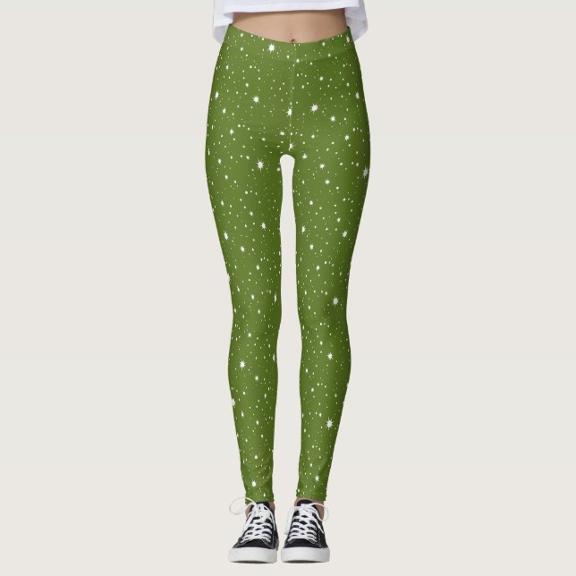 Green Modern Sparkles and Dots Pattern Leggings (Front)