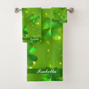 Green Modern St Patrick's Day Clover Collection Bath Towel Set