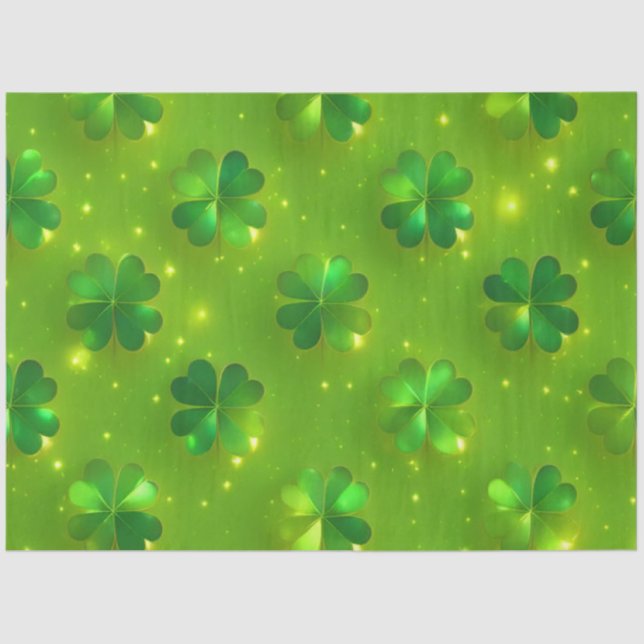 Green Modern St Patrick's Day Clover Collection Tissue Paper (Front)