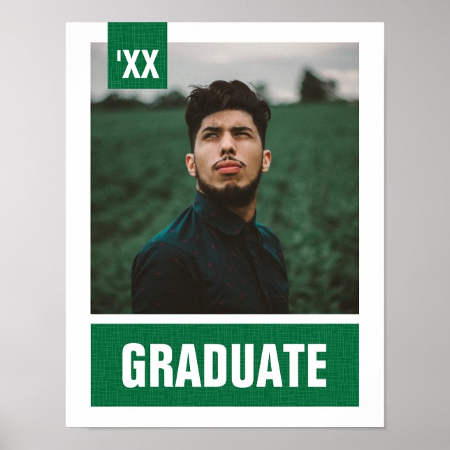 Green Modern Textured Photo Graduation Poster (Front)
