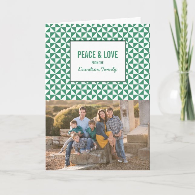 Green Modern Triangles Holiday Photo Card (Front)