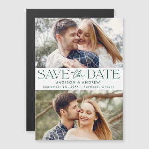 Green   Modern Typography 2 Photo Save the Date Magnetic Invitation