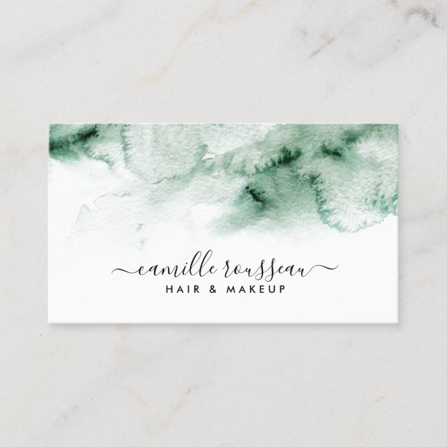Green Modern Watercolor  Business Card (Front)