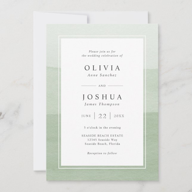 Green Modern Watercolor Wedding Invitation (Front)