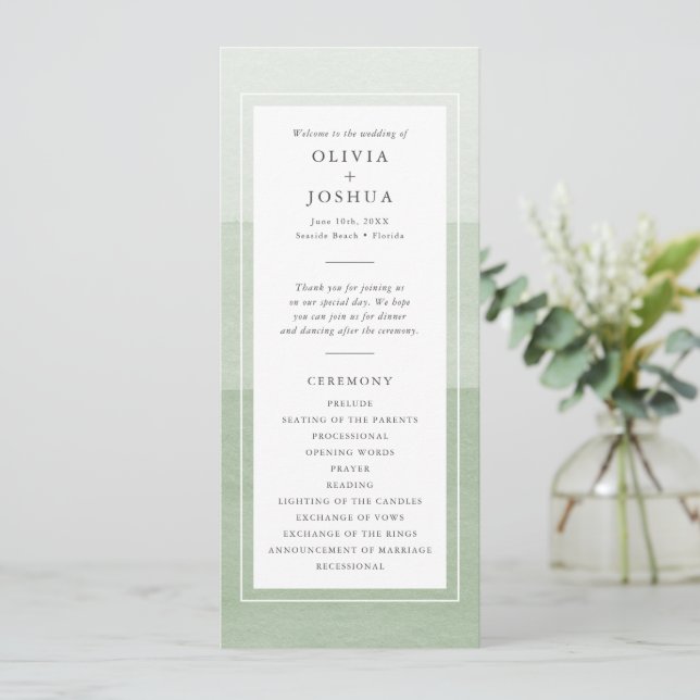 Green Modern Wedding Programme (Standing Front)