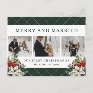 Green Modern Winter Botanicals Photo Newlywed Holiday Postcard