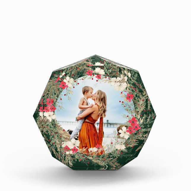 green modern wreath merry christmas photo block (Front)