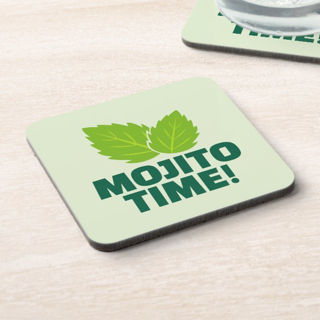Green mojito cocktail coaster set with quote (Left Side)