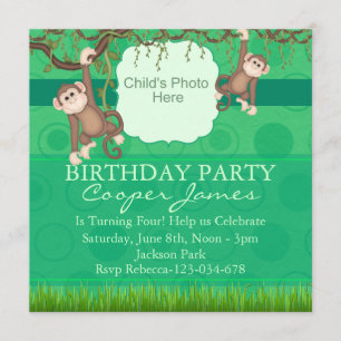Green Monkey Fun Photo Birthday Invite