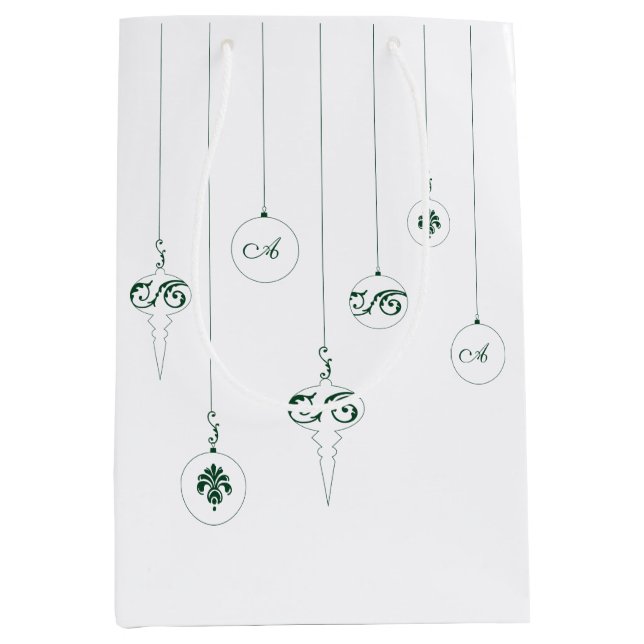 Green Monogram Bauble Christmas Ornaments Gift Bag (Front)