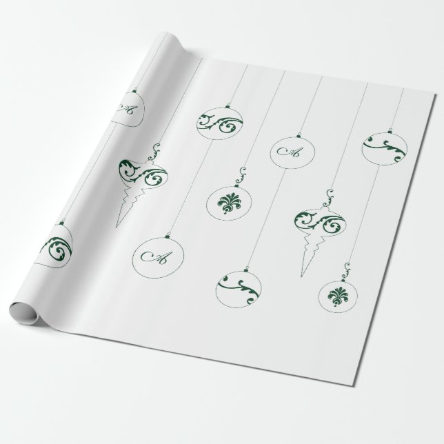 Green Monogram Bauble Hanging Ornaments Christmas  Wrapping Paper (Unrolled)
