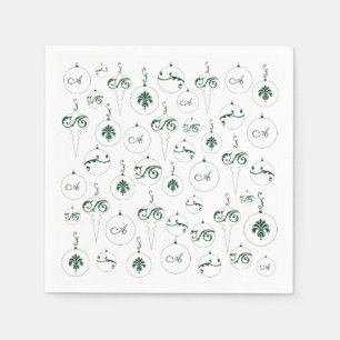 Green Monogram Bauble Ornaments Pattern Christmas Napkin