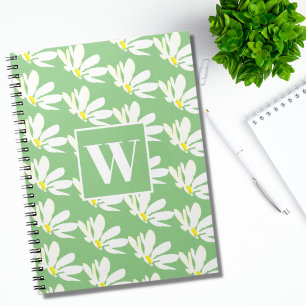 Green Monogram Floral Daisy Spiral Photo Notebook