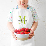 Green Monogram Initial and Name Personalised Kids Apron<br><div class="desc">Custom designed child's apron, perfect for your little chef in training! Personalise it with her monogram name and initial or other custom text. Click Customise It to change fonts and colours or add more text or images to create a special one of a kind gift. Also available in adult sized...</div>
